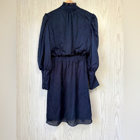 Julia Jordan Dress Navy And Black Polka Dot Chiffon Long Sleeve Size 8 - Picture 6 of 6
